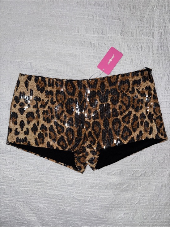 Edikted Pants - EdiKted Leopard Print Sequins Micro Shorts